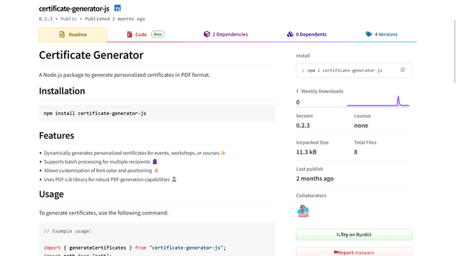 Certificate Generator NPM